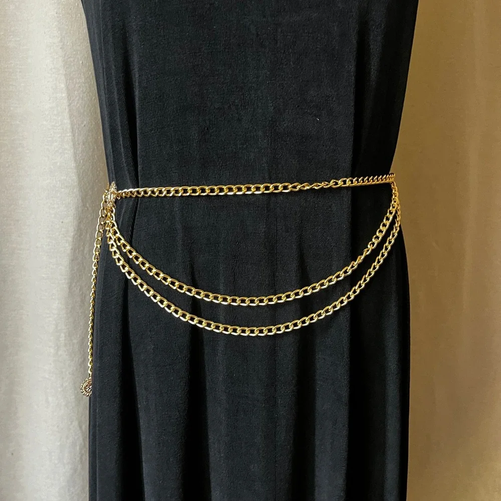 Vintage Layered‎ Gold Chain Belt Medallion Multi Strand Waist Belt 35